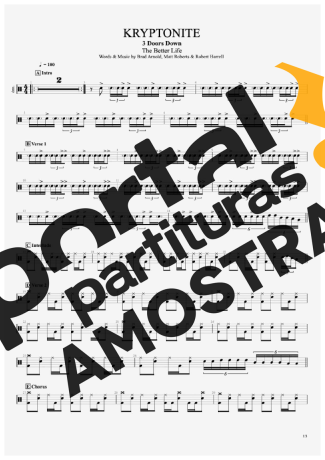 3 Doors Down Kryptonite partitura para Bateria