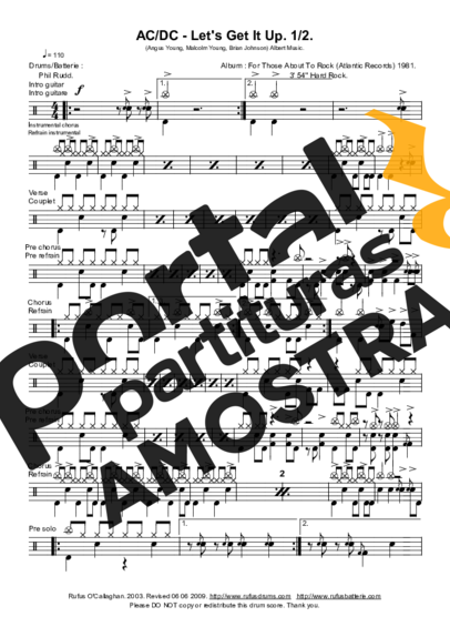 AC/DC  partitura para Bateria