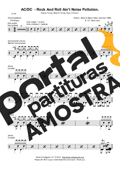 AC/DC  partitura para Bateria