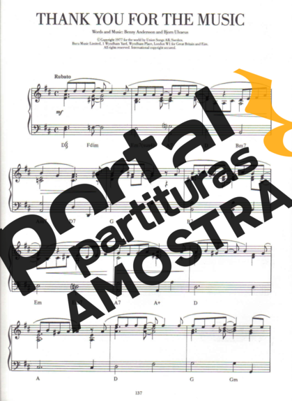 Abba  partitura para Piano