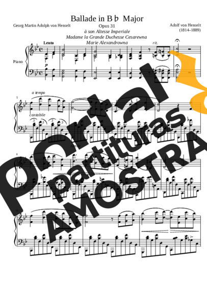 Adolf von Henselt  partitura para Piano