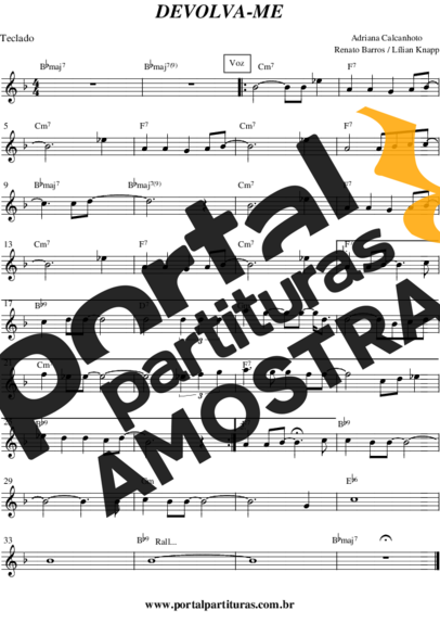 Adriana Calcanhotto Devolva-me partitura para Teclado