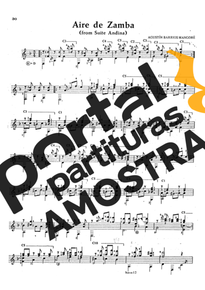Agustin Barrios  partitura para Violão