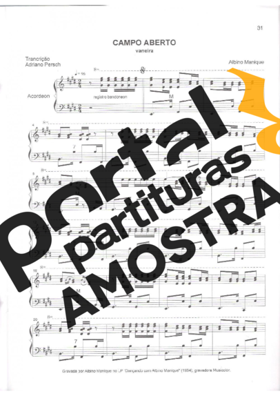 Albino Manique  partitura para Acordeon