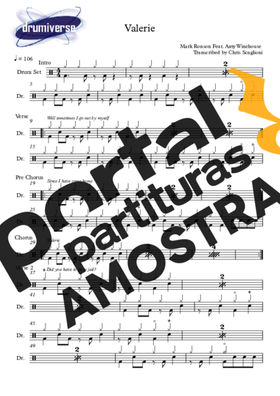Amy Winehouse  partitura para Bateria