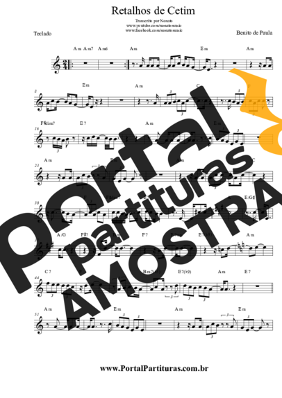 Benito di Paula Retalhos de Cetim partitura para Teclado