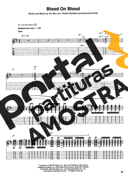 Bon Jovi  partitura para Guitarra