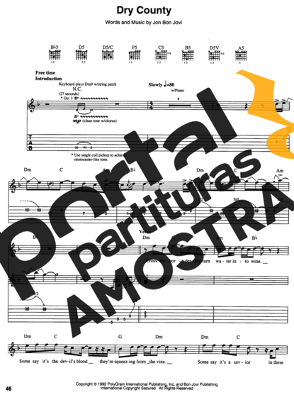 Bon Jovi  partitura para Guitarra