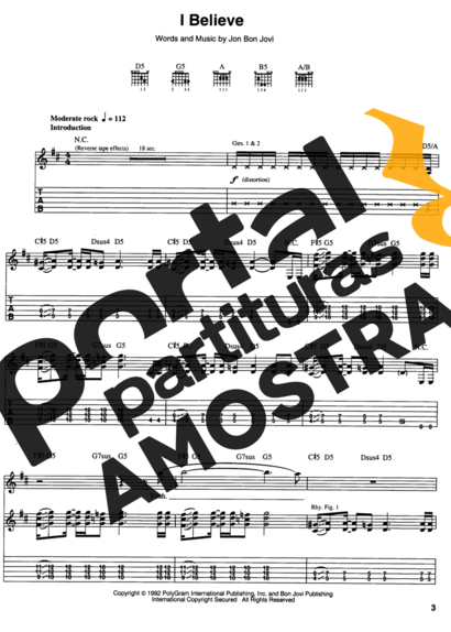 Bon Jovi  partitura para Guitarra