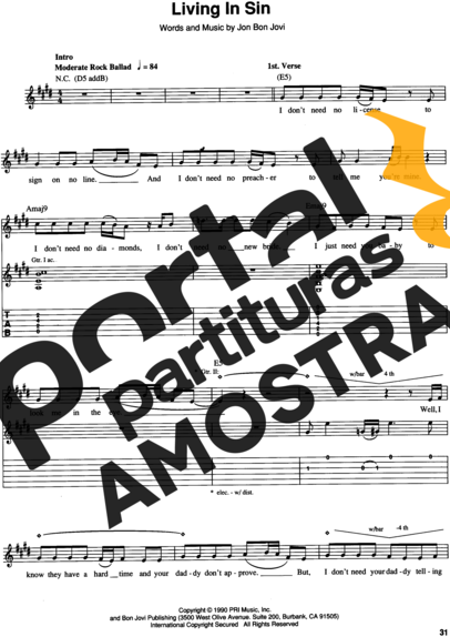 Bon Jovi  partitura para Guitarra