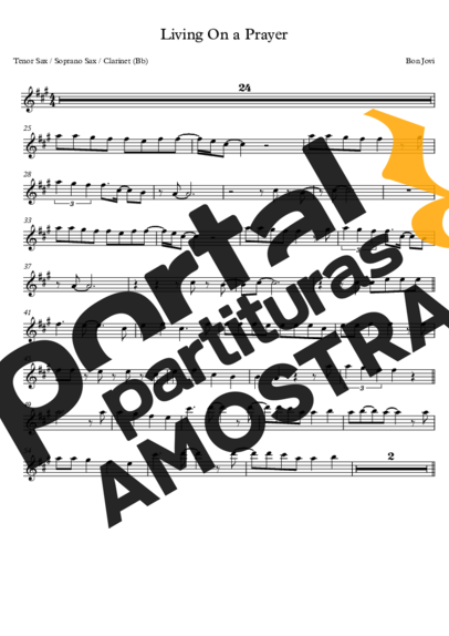 Bon Jovi  partitura para Saxofone Tenor Soprano (Bb)