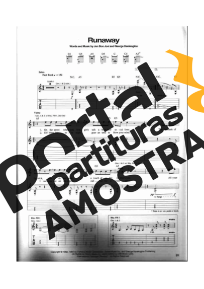 Bon Jovi  partitura para Guitarra