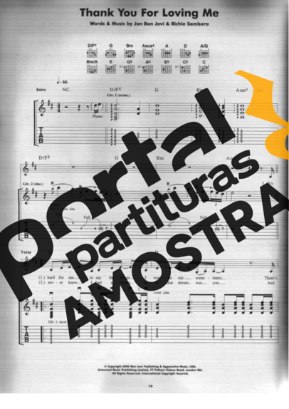 Bon Jovi  partitura para Guitarra