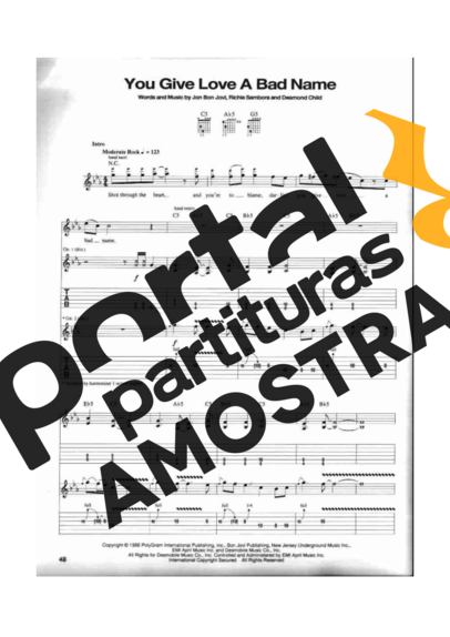 Bon Jovi  partitura para Guitarra