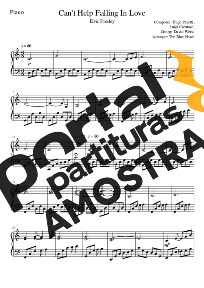 Elvis Presley Cant Help Falling In Love partitura para Piano
