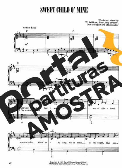 Guns N Roses  partitura para Piano