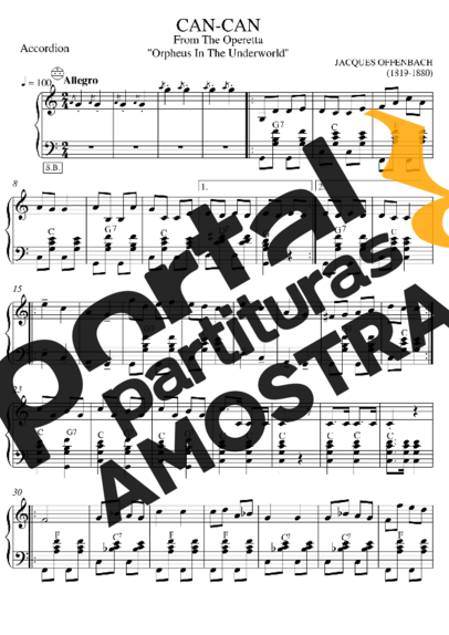 Jacques Offenbach  partitura para Acordeon