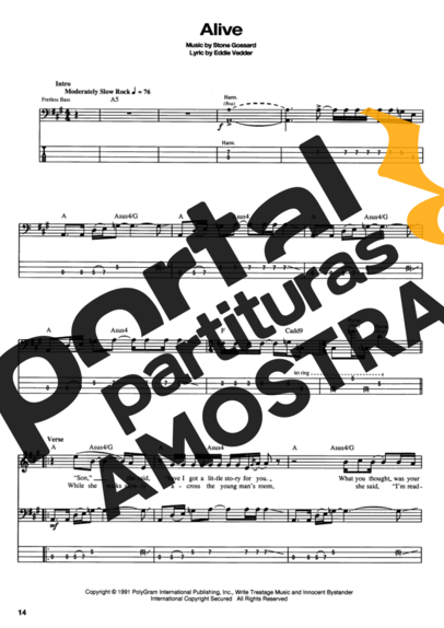Pearl Jam  partitura para Contra Baixo
