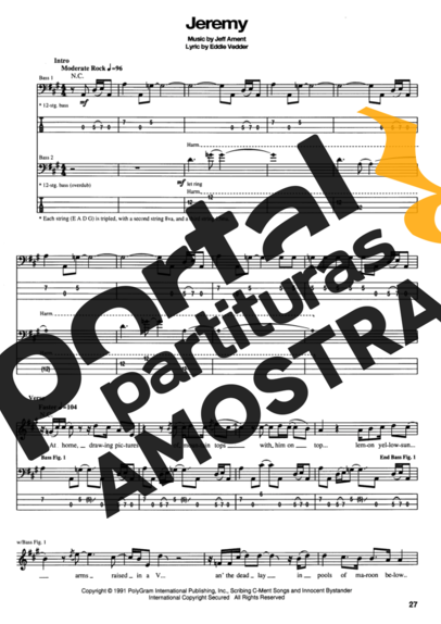 Pearl Jam  partitura para Contra Baixo