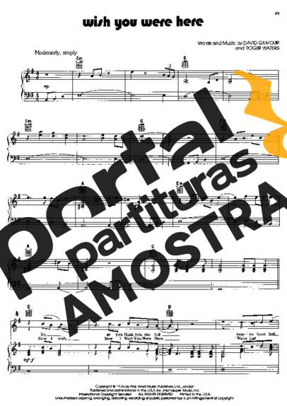 Pink Floyd  partitura para Piano