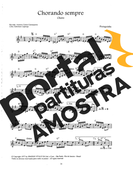Pixinguinha  partitura para Bandolim