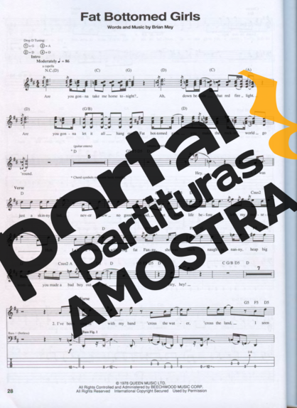 Queen  partitura para Contra Baixo