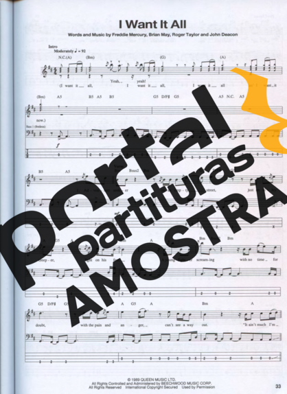 Queen  partitura para Contra Baixo