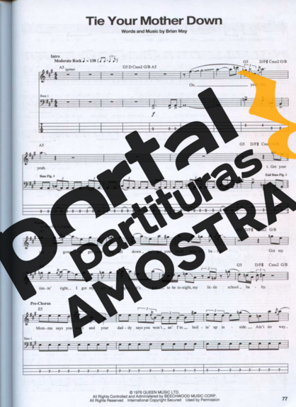 Queen  partitura para Contra Baixo