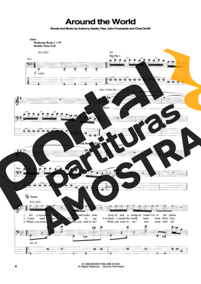 Red Hot Chili Peppers  partitura para Contra Baixo