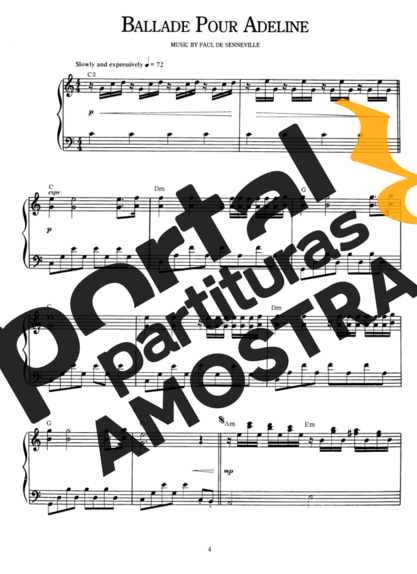 Richard Clayderman Ballade Pour Adeline partitura para Piano
