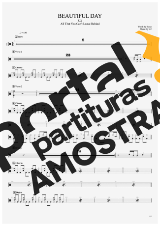 U2  partitura para Bateria