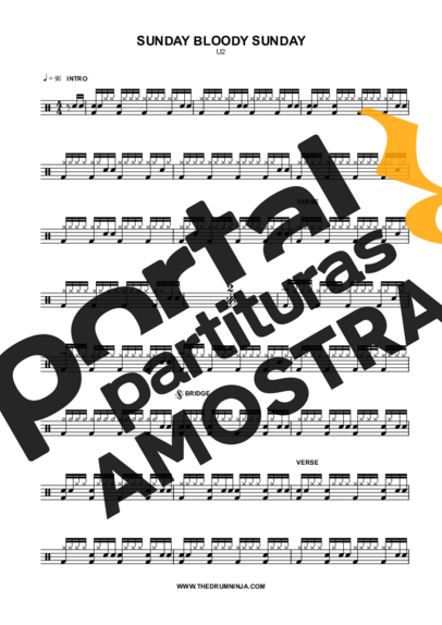 U2  partitura para Bateria