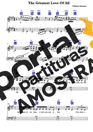 Whitney Houston Greatest Love Of All partitura para Piano